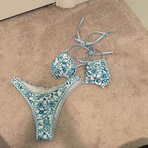 Shein Floral Teal and White Bikini Top+ Bottom